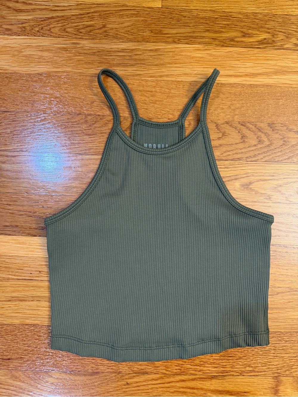 NoBull Ribbed Cropped Tank Top Shirt in Army Green - Size Small